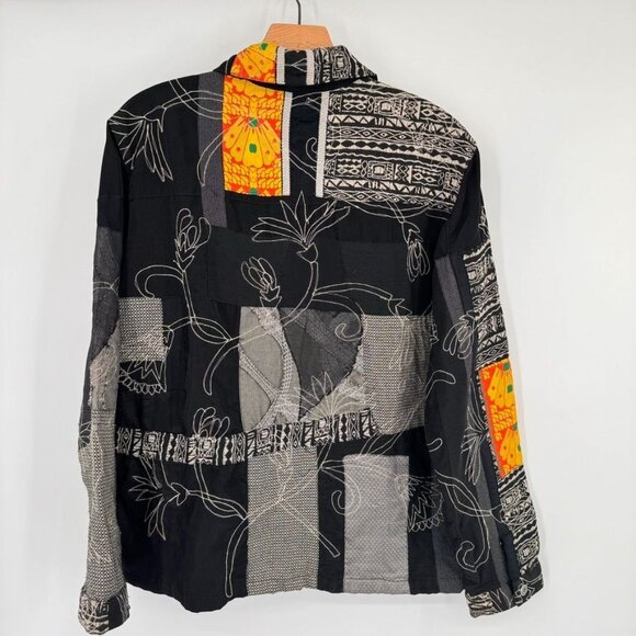 Chicos 2 Design Black Embroidered jacket Abstract Floral  size large vintage - Picture 7 of 11